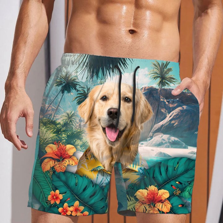 Golden Retriever - 3D Men's Beach Short