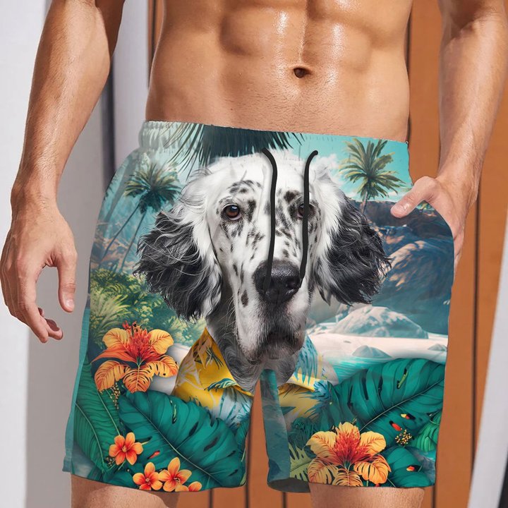 English Setter - 3D Men's Beach Short