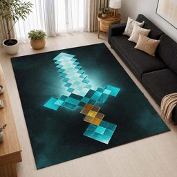 Minecraft Steve Sword Diamond Sword Rug - Minecraft Carpet 2