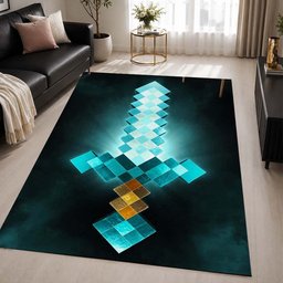 Minecraft Steve Sword Diamond Sword Rug - Minecraft Carpet