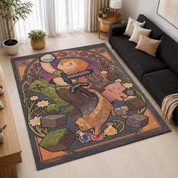 Minecraft Alex and The Characters in Game as Pig Cat Rug - Minecraft Carpet 2