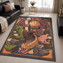 Minecraft Alex and The Characters in Game as Pig Cat Rug - Minecraft Carpet