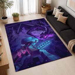 Minecraft Steve Fight Enderman Ender Dragon Rug - Minecraft Carpet 2