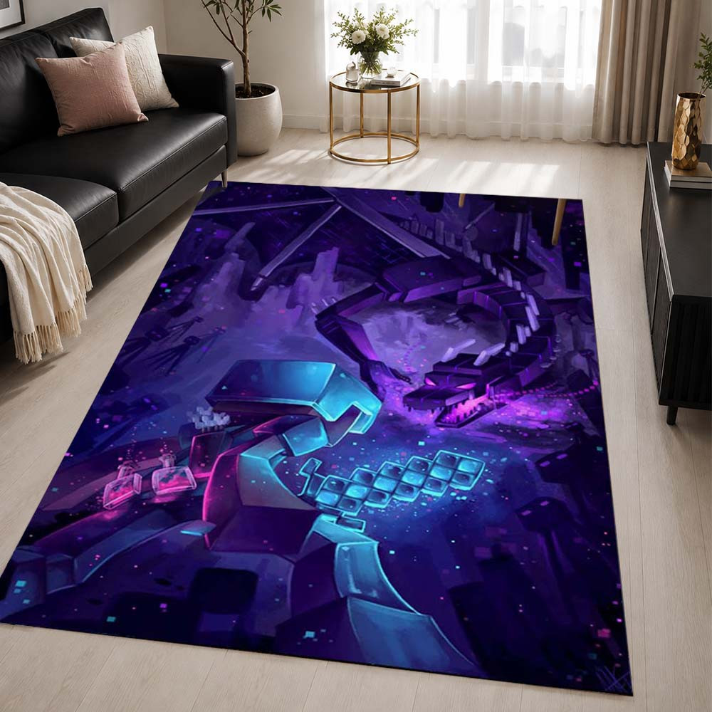 Minecraft Steve Fight Enderman Ender Dragon Rug - Minecraft Carpet