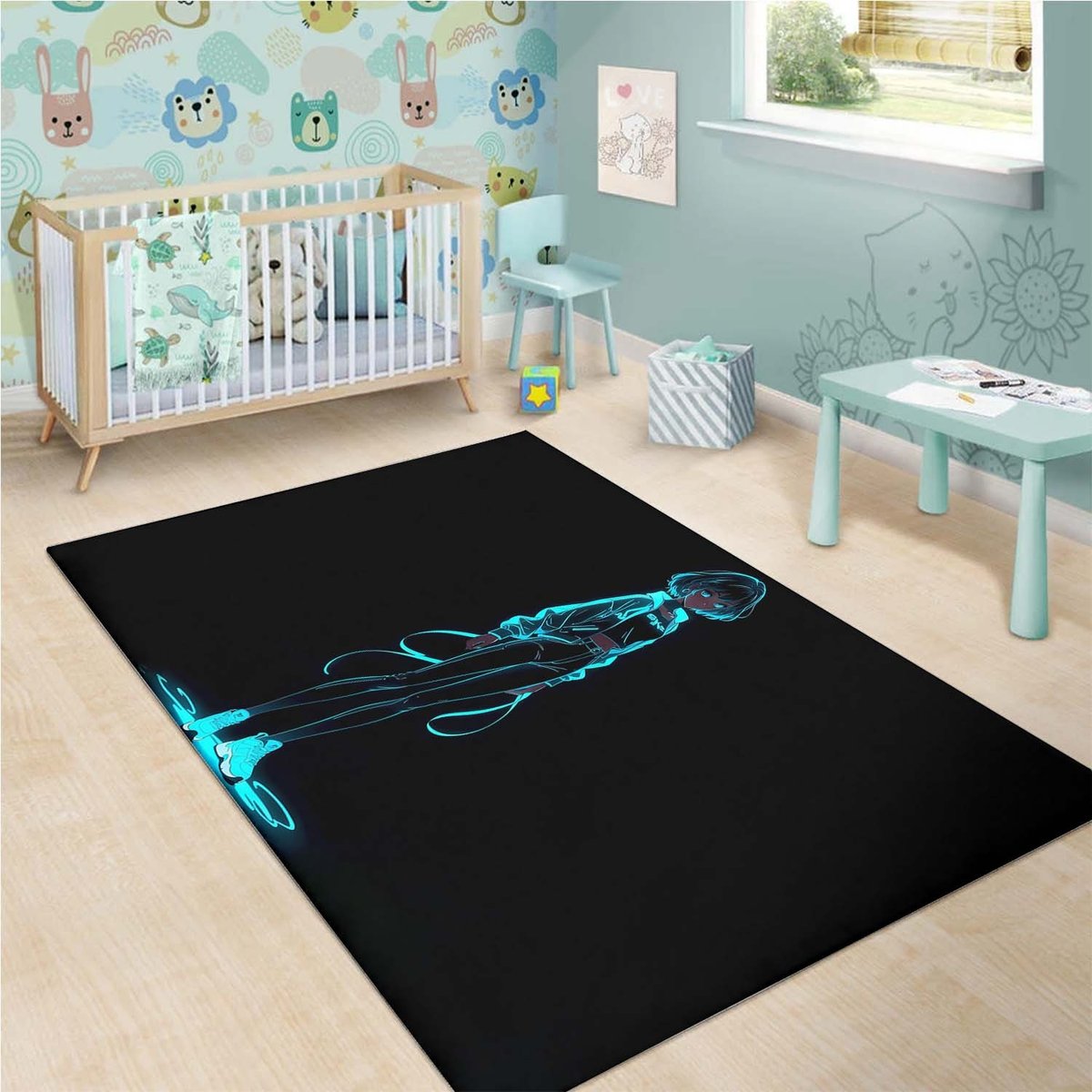 Neon Anime Girl Rug