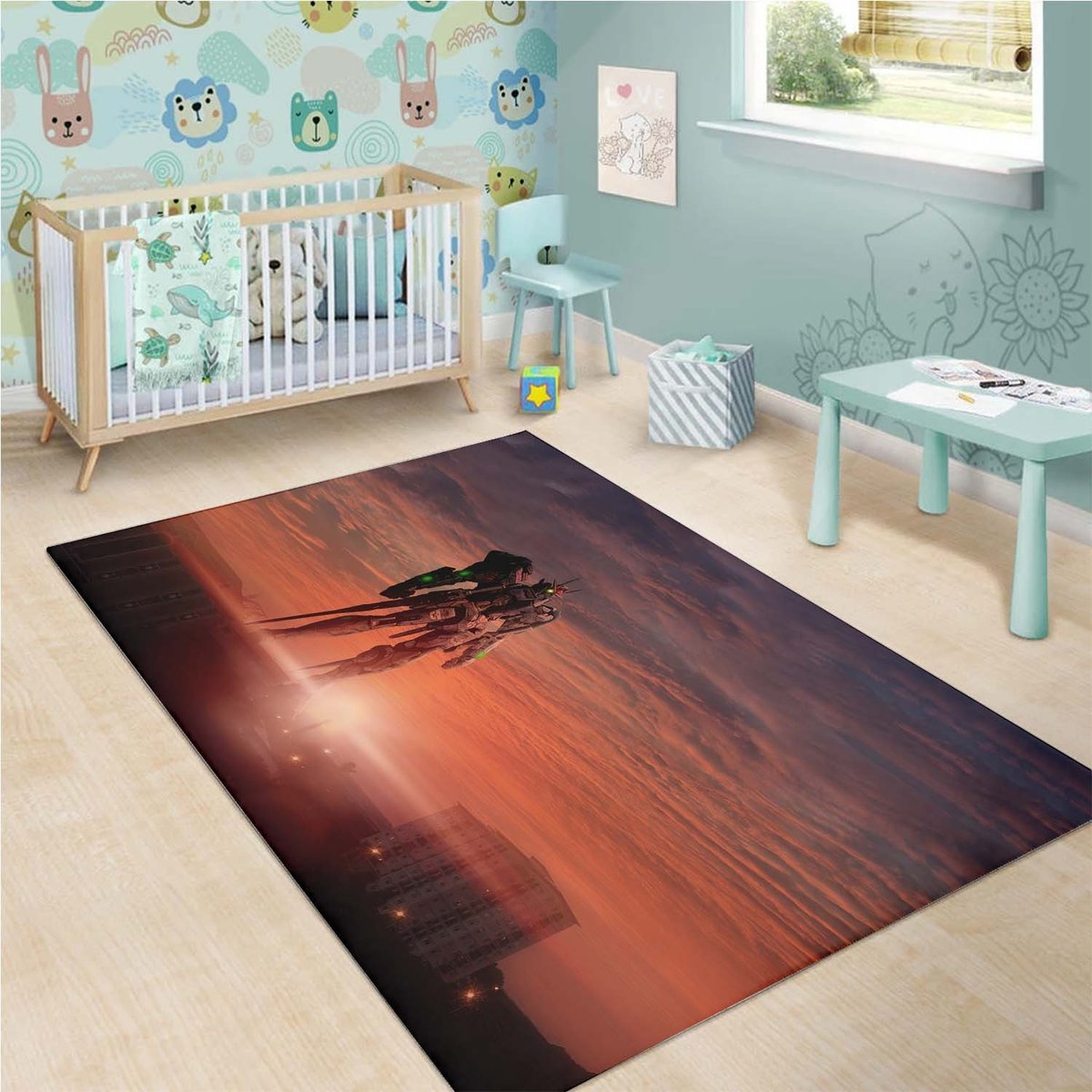 Gundam Robot Sunset Rug