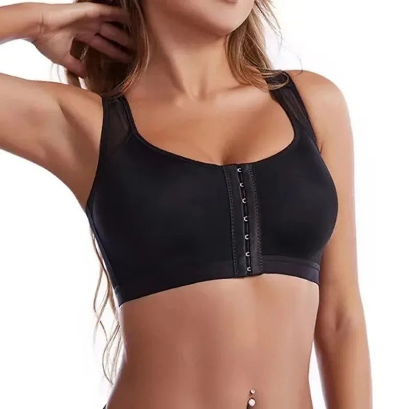 Front-closure cross-back wireless vest bra