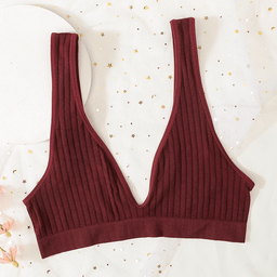 Seamless ribbed deep-V bralette, unlined, view 4