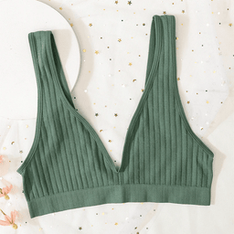 Seamless ribbed deep-V bralette, unlined, view 12
