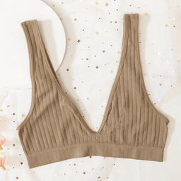 Seamless ribbed deep-V bralette, unlined, view 10