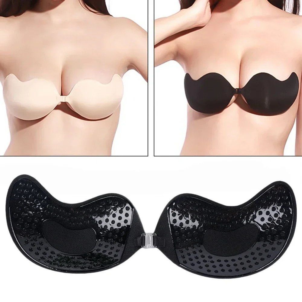 Backless self-adhesive silicone push-up bra