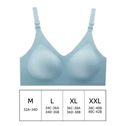 Thin deep-V seamless wireless bra with four-hook back, view 7