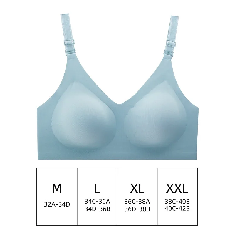 Thin deep-V seamless wireless bra with four-hook back, view 7