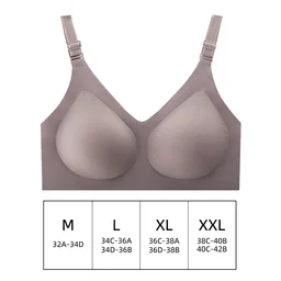 Thin deep-V seamless wireless bra with four-hook back, view 3