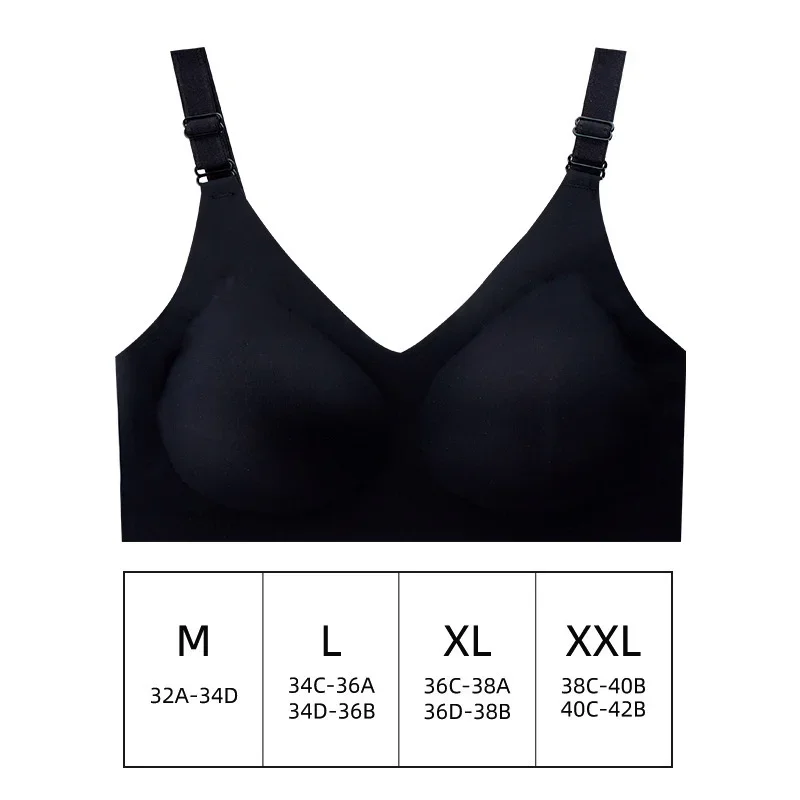 Thin deep-V seamless wireless bra with four-hook back