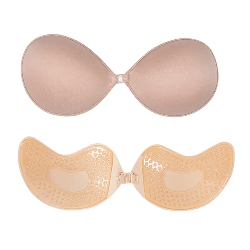 Reusable silicone adhesive push-up bra with front closure