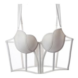 Sheer lace push-up bra with corset boning, view 4
