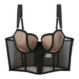 Sheer lace push-up bra with corset boning, view 7