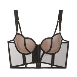 Sheer lace push-up bra with corset boning, view 2
