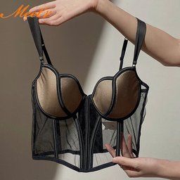 Sheer lace push-up bra with corset boning, view 6