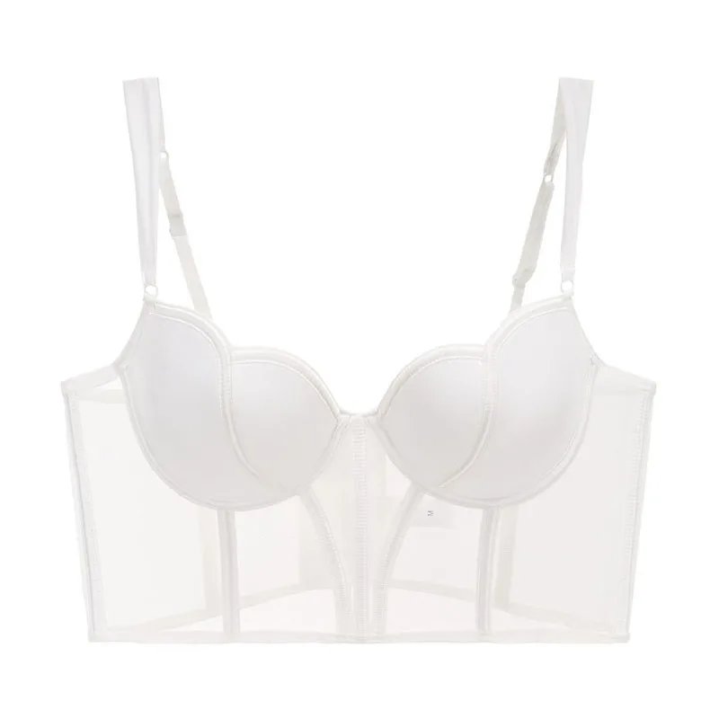 Sheer lace push-up bra with corset boning