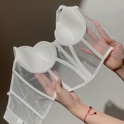 Sheer lace push-up bra with corset boning, view 3