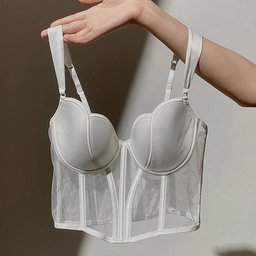 Sheer lace push-up bra with corset boning, view 8
