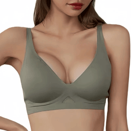 Deep-V wireless push-up bra with mesh side panels, view 4