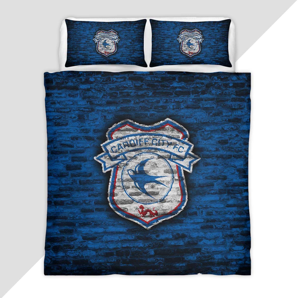 Cardiff City FC EFL Championship Blue Brick Wall Duvet Cover - Cardiff City Bedding Set