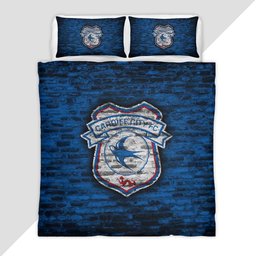 Cardiff City FC EFL Championship Blue Brick Wall Duvet Cover - Cardiff City Bedding Set