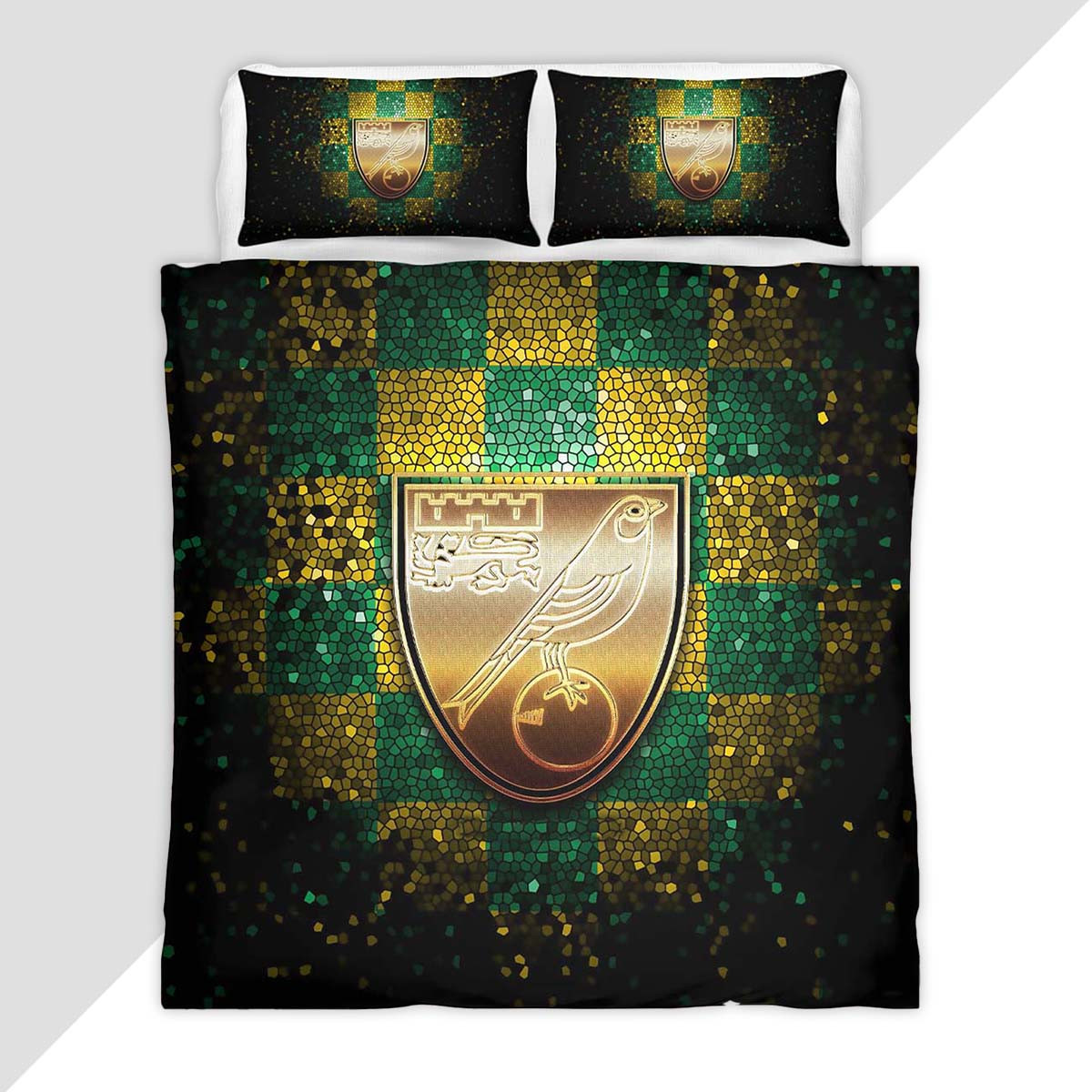 Norwich City FC EFL Championship Green Checkered Duvet Cover - Norwich City Bedding Set