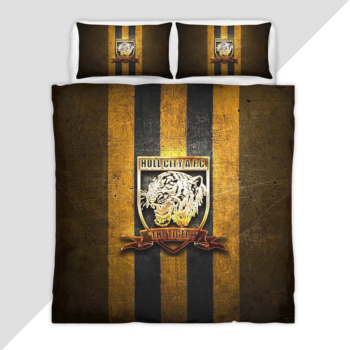 Hull City FC EFL Championship Yellow Metal Background Duvet Cover - Hull City Bedding Set