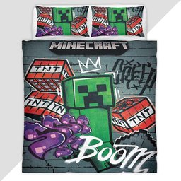 Creeper in Minecraft TNT Boom Duvet Cover - Minecraft Bedding Set
