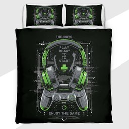 Gamer Duvet Cover Set with Matrix Green Headset and Controller