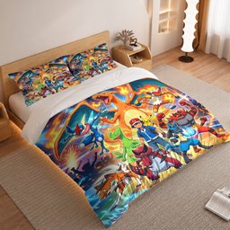 Pokemon Duvet Cover Set with Ash Ketchum and Charizard Team 2