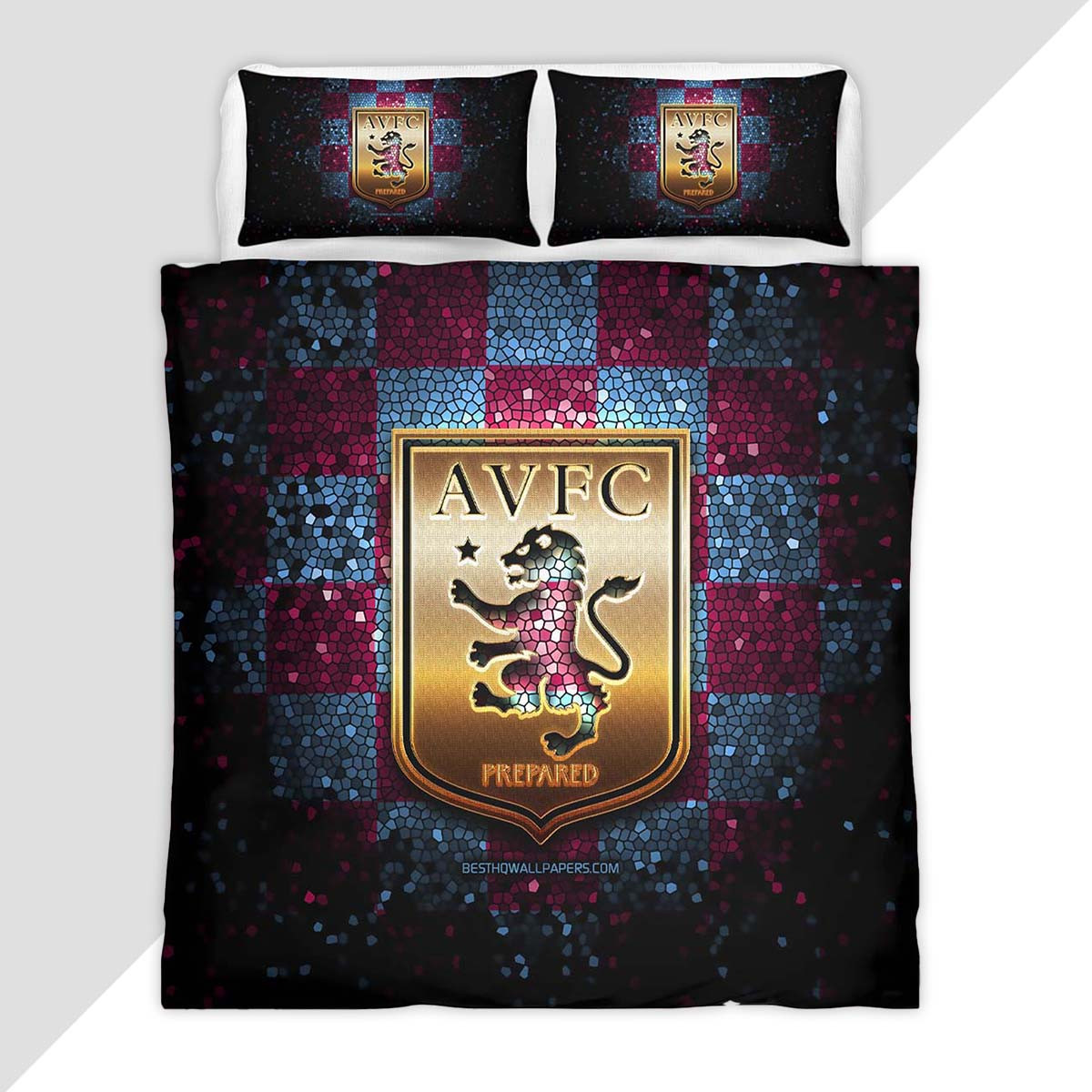 Aston Villa FC 1874 AVFC Football Club Black Red Duvet Cover - Aston Villa Bedding Set