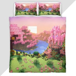 Cherry blossom biome valley Minecraft Duvet Cover - Minecraft Bedding Set