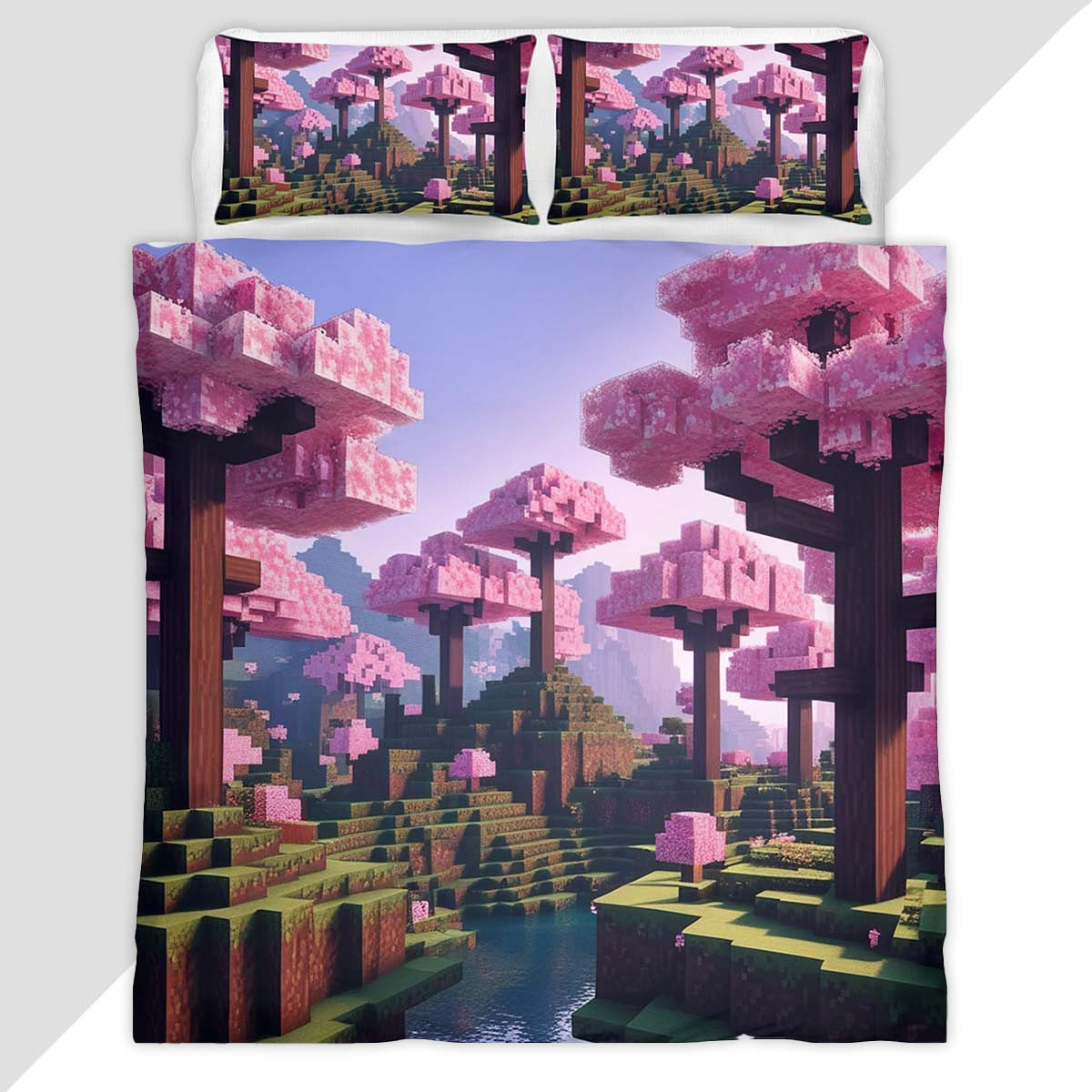 Cherry blossom biome valley Minecraft 2 Duvet Cover - Minecraft Bedding Set