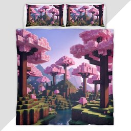 Cherry blossom biome valley Minecraft 2 Duvet Cover - Minecraft Bedding Set