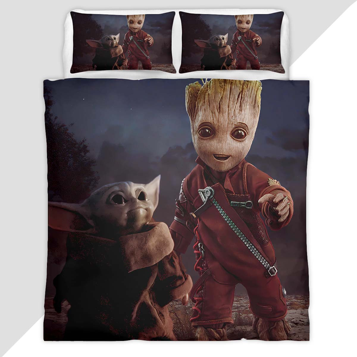 Baby Yoda and Groot Duvet Cover - Star Wars Bedding Set