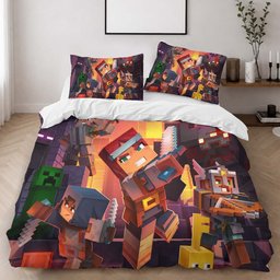 All Minecraft Characters in Nether Biome Fight Duvet Cover - Minecraft Bedding Set 2