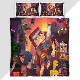 All Minecraft Characters in Nether Biome Fight Duvet Cover - Minecraft Bedding Set