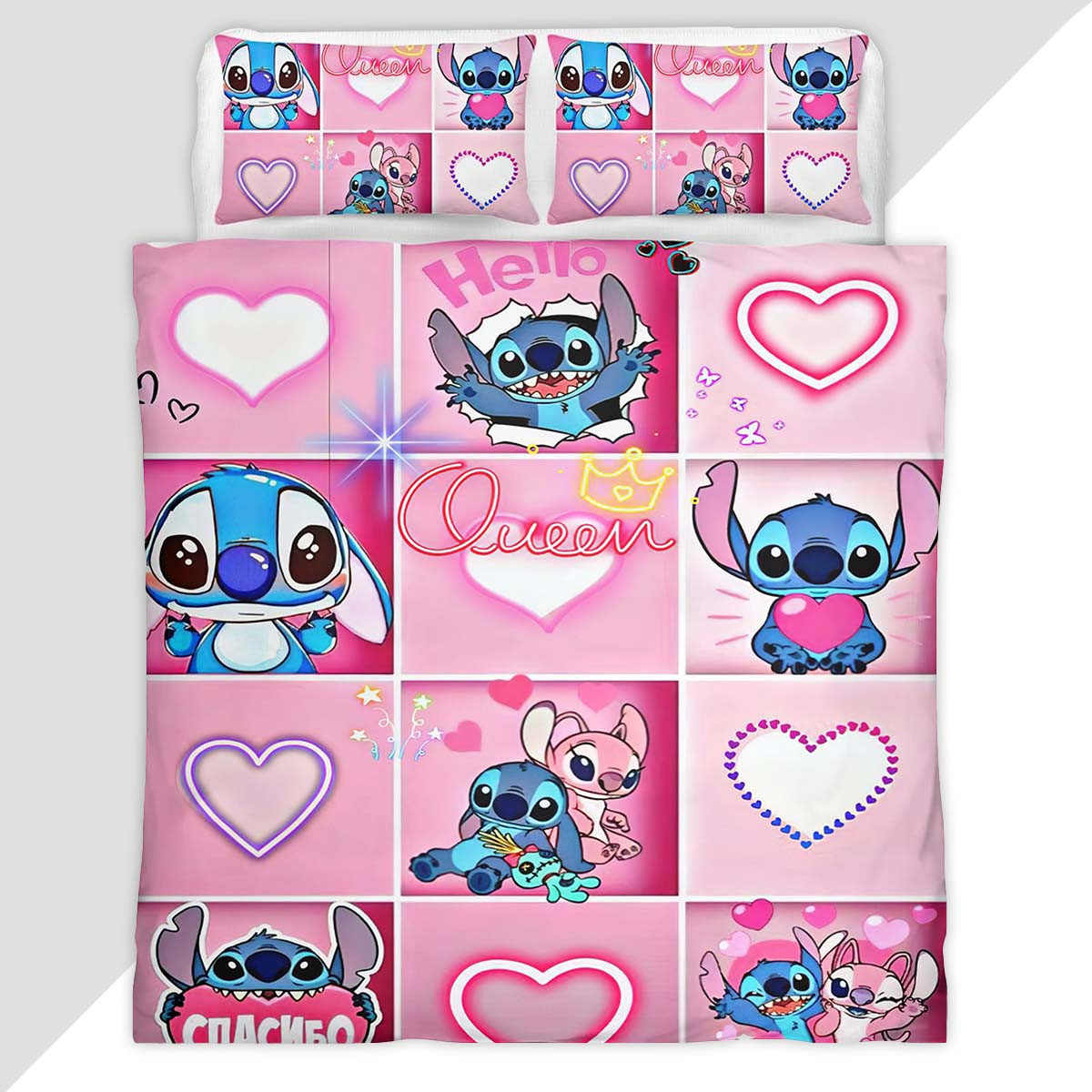 Stitch Pink Happy Duvet Cover - Lilo and Stitch Bedding Set