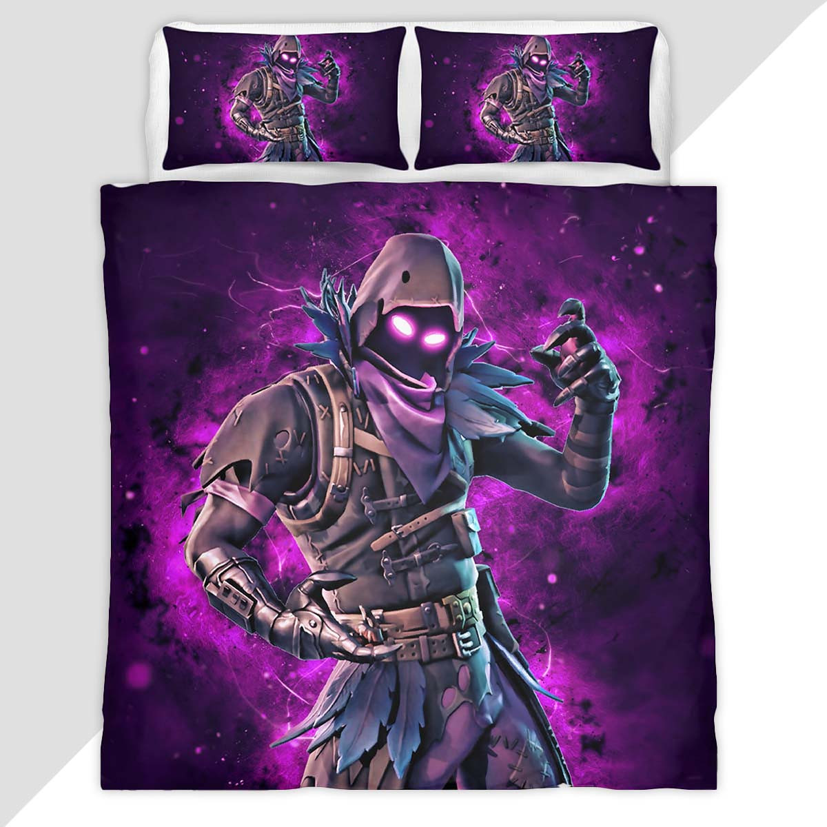 Raven Violet Neon Light Skin Fortnite 07 Duvet Cover - Fortnite Bedding Set