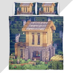Simple Birch House in Minecraft Duvet Cover - Minecraft Bedding Set