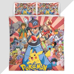 Pikachu Detective All Characters 3 Duvet Cover - Detective Pikachu Bedding Set