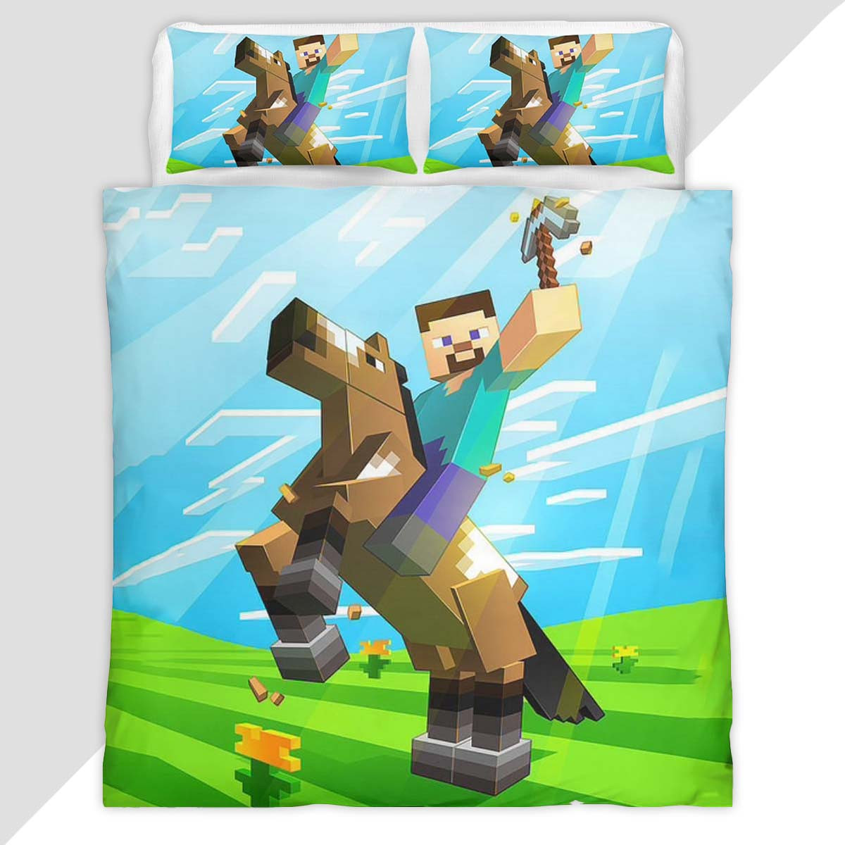 herobrine minecraft character on horse Duvet Cover - Minecraft Bedding Set