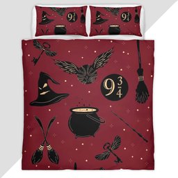 Magical Things Harry Potter Symbols Nimbus 2000 Sorting Hat Duvet Cover - Harry Potter Bedding Set