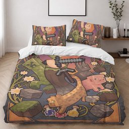 Minecraft Alex and The Characters in game as Pig Cat Duvet Cover - Minecraft Bedding Set 2