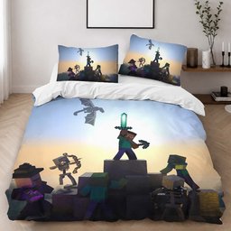 Minecraft Steve in The End Fight Enemy Duvet Cover - Minecraft Bedding Set 2